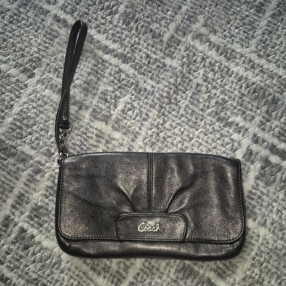 Coach Dark Leather Wristlet